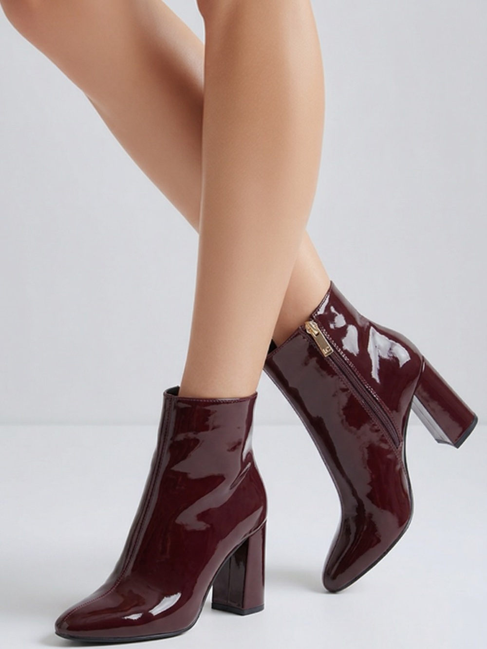 J Lo Josey chunky heeled burgundy faux‎ patent leather ankle boots size 10